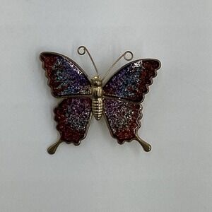 Vintage Enamel Butterfly Brooch Gold‎ Tone Cloisonne Style Multicolor Pin